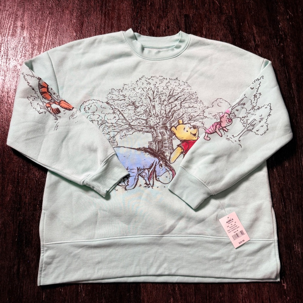 Disney Winnie the Pooh Sweatshirt Women M Mint Green Eeyore Tigger Graphic Top